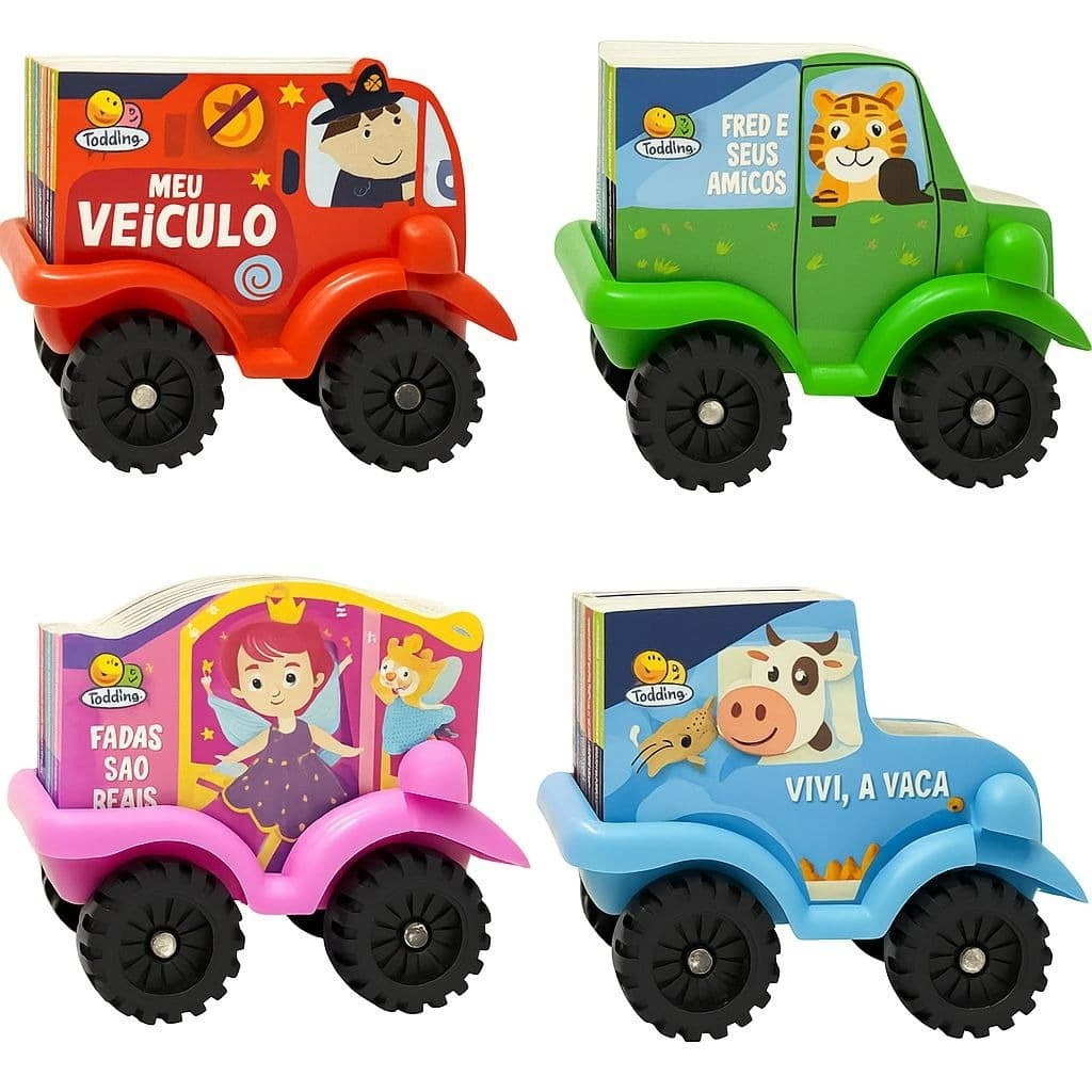Meu Livro-carrinho Bombeiros na Selva-Carruagem Encantada-Jip do Safari-Trator da Fazenda