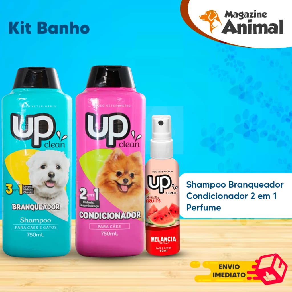 Kit banho Shampoo Para Cachorro pet Shampoo para cães  Branqueador 750ml + Condicionador 750ML