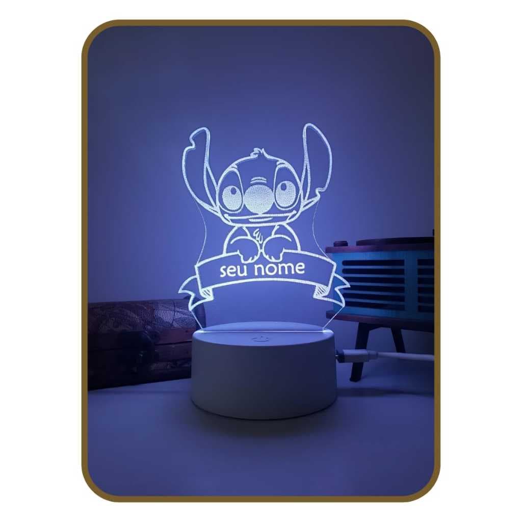 Luminária 3D Led Stitch Decoração Criativa Personalize Com Seu Nome