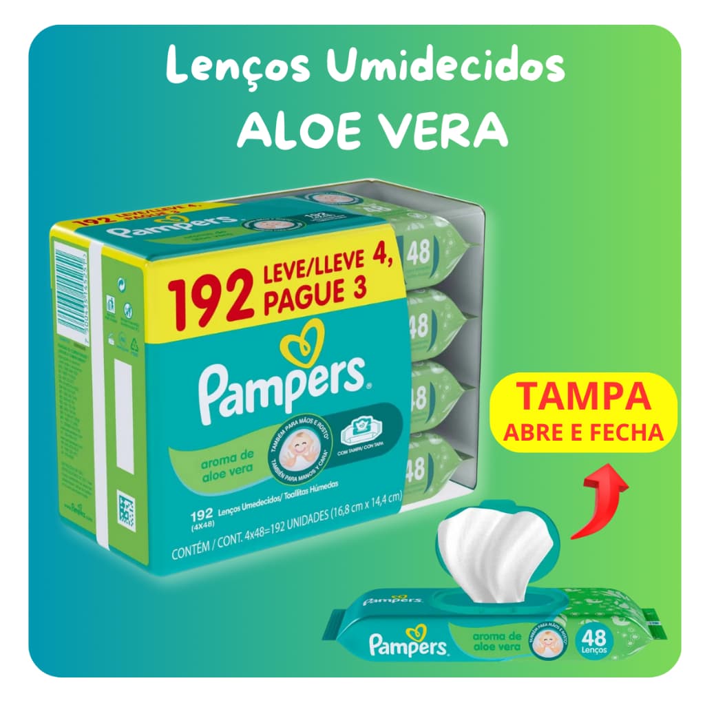 Lenços Umedecidos Bebe Pampers Aroma Aloe Vera Com 192 Unidades