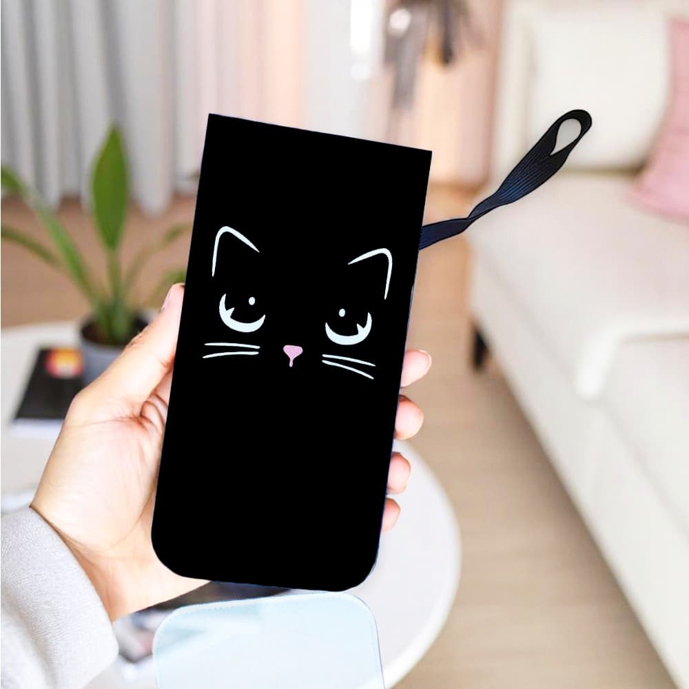 Capinha Celular Case Proteção Neoprene Universal compátivel com todas as marcas Gato Preto Miau