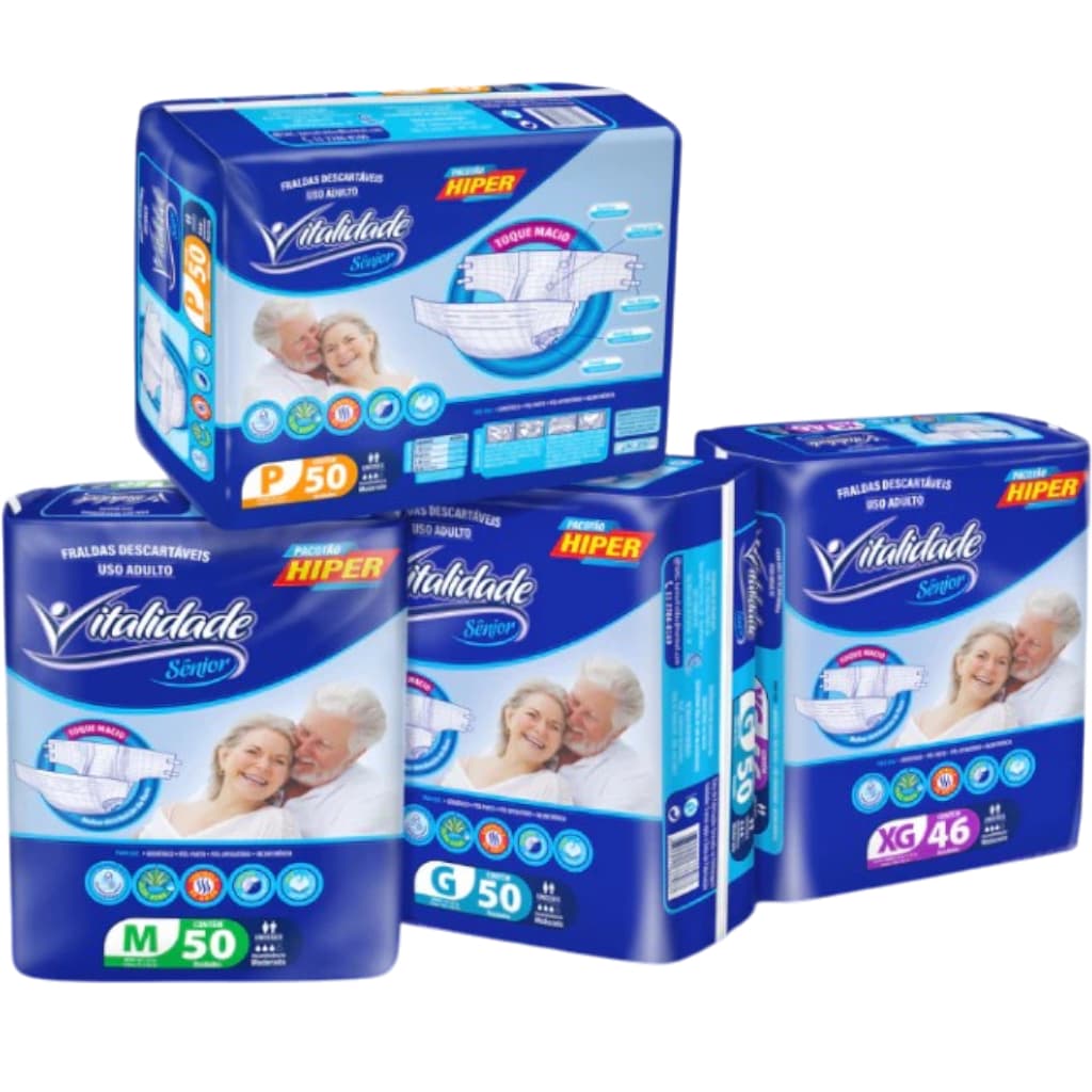 Kit 4 Pacotes Fralda Geriátrica Vitalidade Sênior Alta Absorção (M, G, XG)