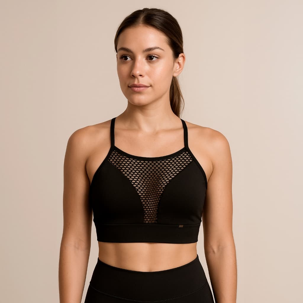Top Fitness Feminino Com Tela E Bojo Roupa De Academia Confortável Treino Moda Fitness