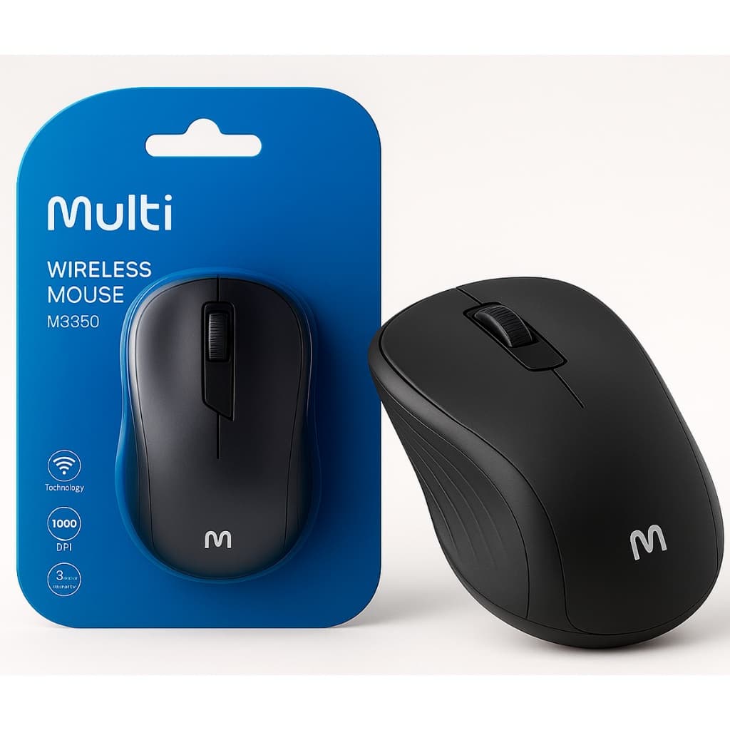 Mouse Sem Fio Wireless 2.4ghz 1200 DPI Multilaser Adaptador Ergonômico Slim Notebook Pc Preto Usb