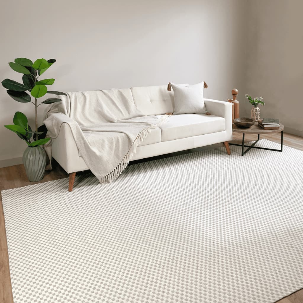 Tapete Sala Antiderrapante Grande 2,00 x 3,00 Xadrez Quadriculado Artesanal Natural 100% Algodão