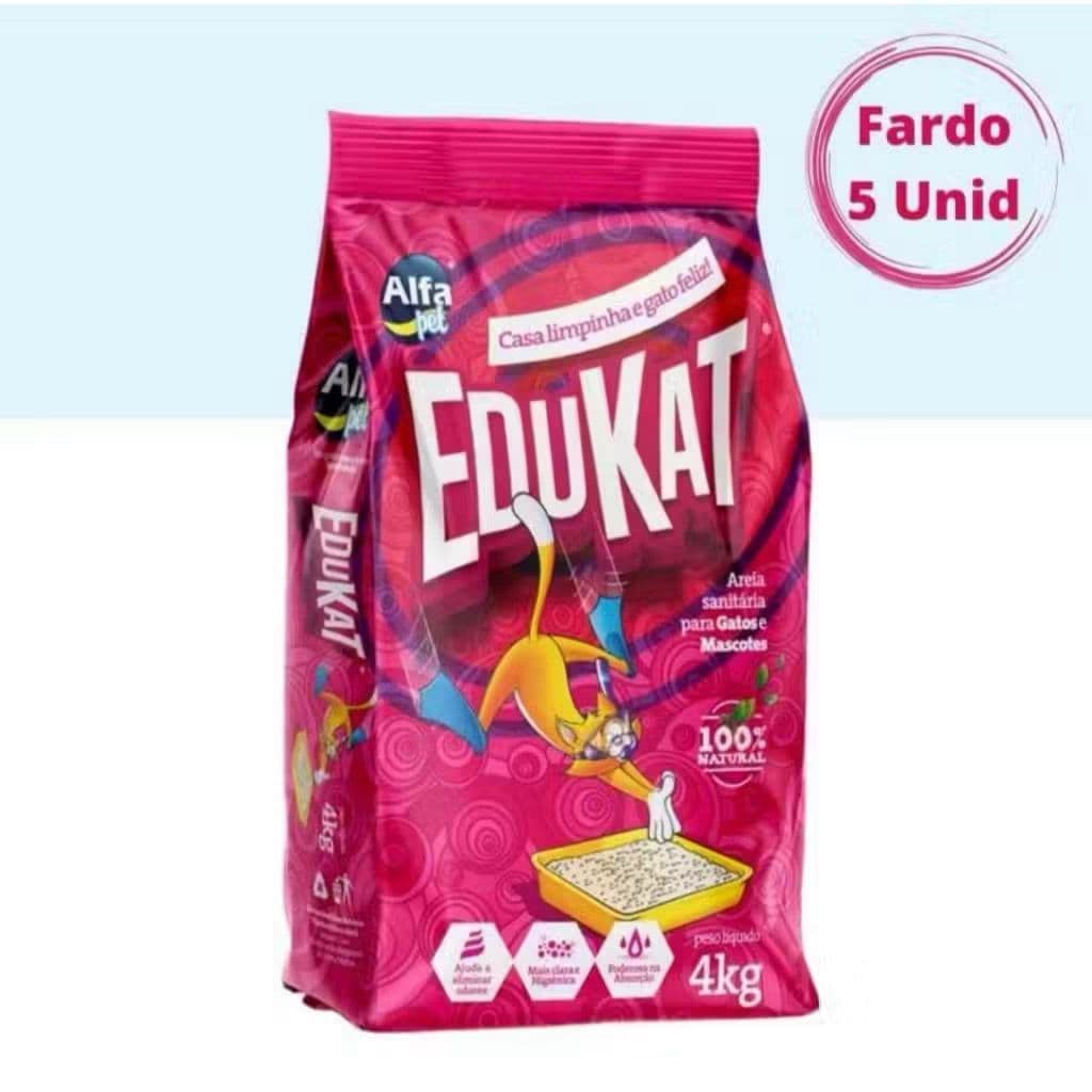 Kit 5un. Areia Sanitária Higiênica Para Gatos Anti Odor Edukat Pacote de 4kg