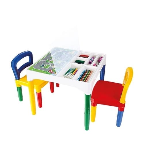 Mesa Infantil Didática Educativa 2 Cadeiras Com Tampa Para Desenho e Estudo Plastico