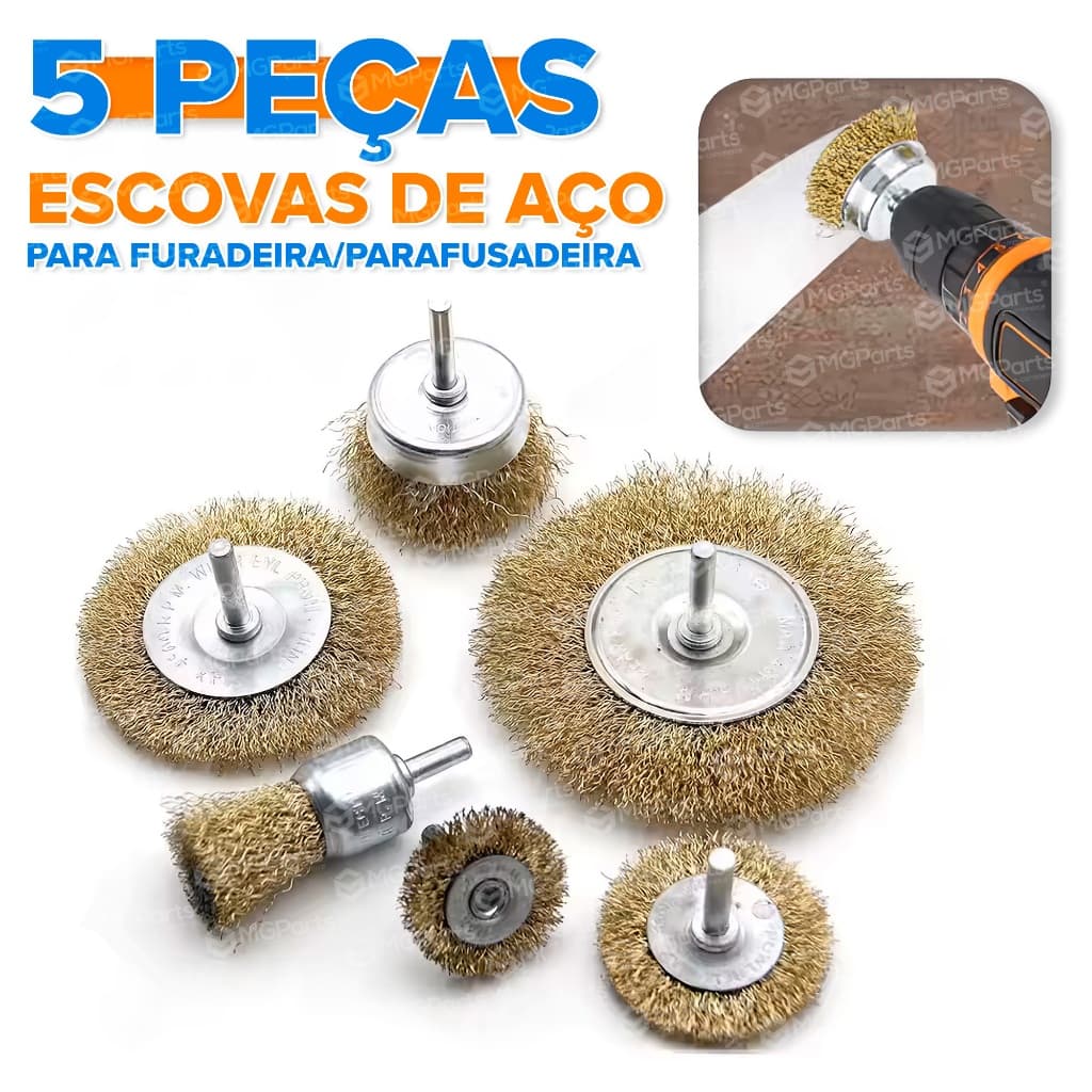 Kit Escovas de Aço Circular Profissional para Furadeira Parafusadeira Jogo Escovas de Limpeza Com Haste Rotativa