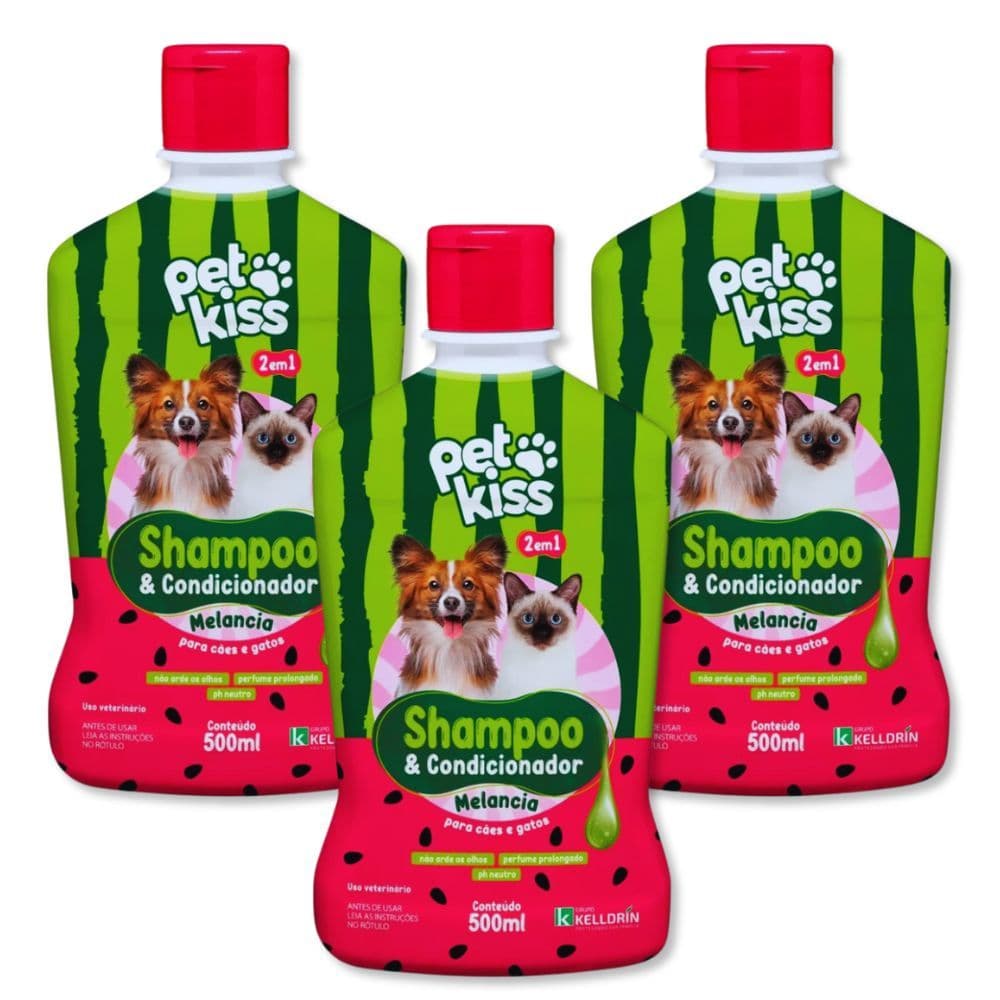 Shampoo E Condicionador Pet Kiss Melancia Para Cães e Gatos - 2 em 1 - 500ml | Kelldrin
