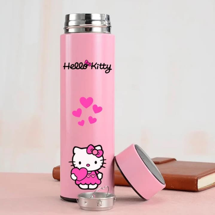 Garrafa Térmica 500ML Hello Kitty Com Termometro Led Digital Desenho