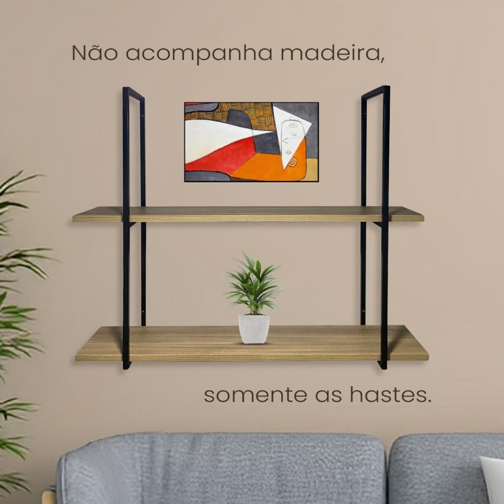 Kit 2 Suportes Metalon Preto Brilhante Para Prateleiras Fixação Parede Qualquer Ambiente