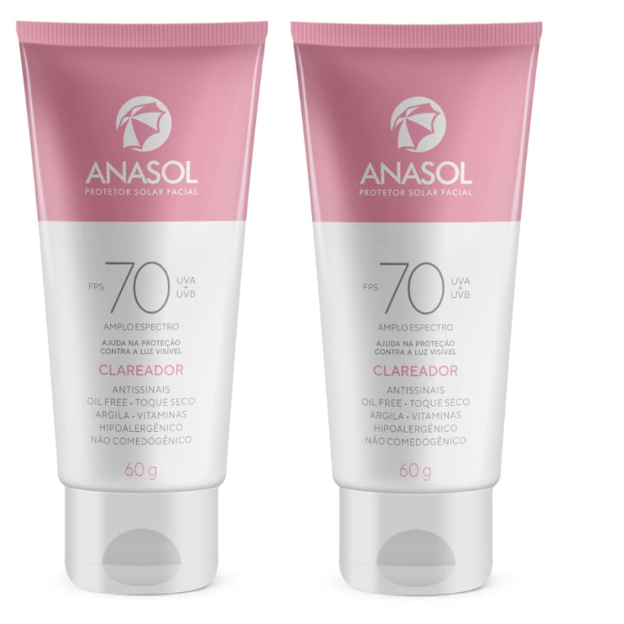 Kit 2 Anasol Creme Protetor Solar Facial Clareador FPS 70