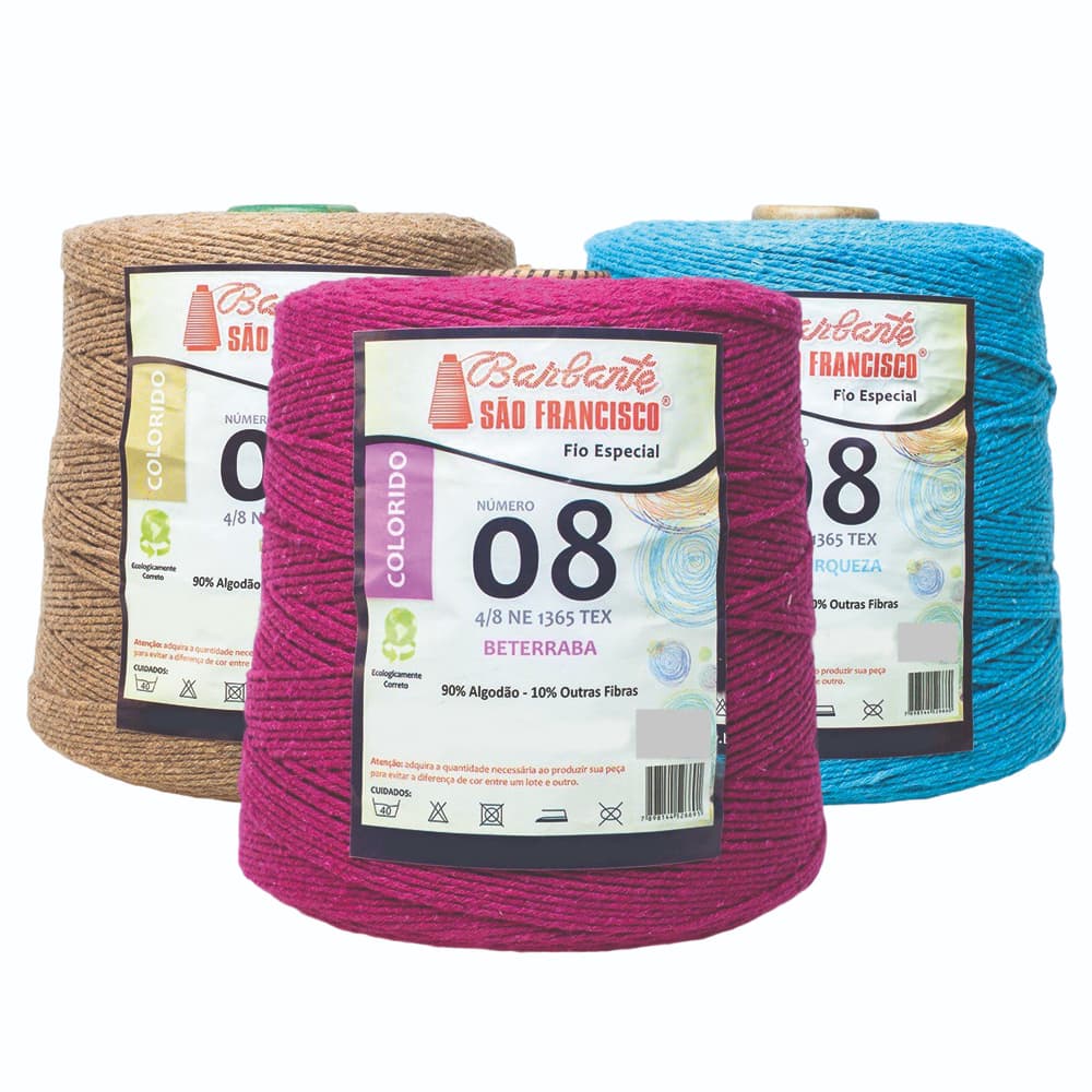 Barbante Colorido  N08 1kg para Crochê, Tapetes, Sousplats, Passadeiras e Projetos Manuais