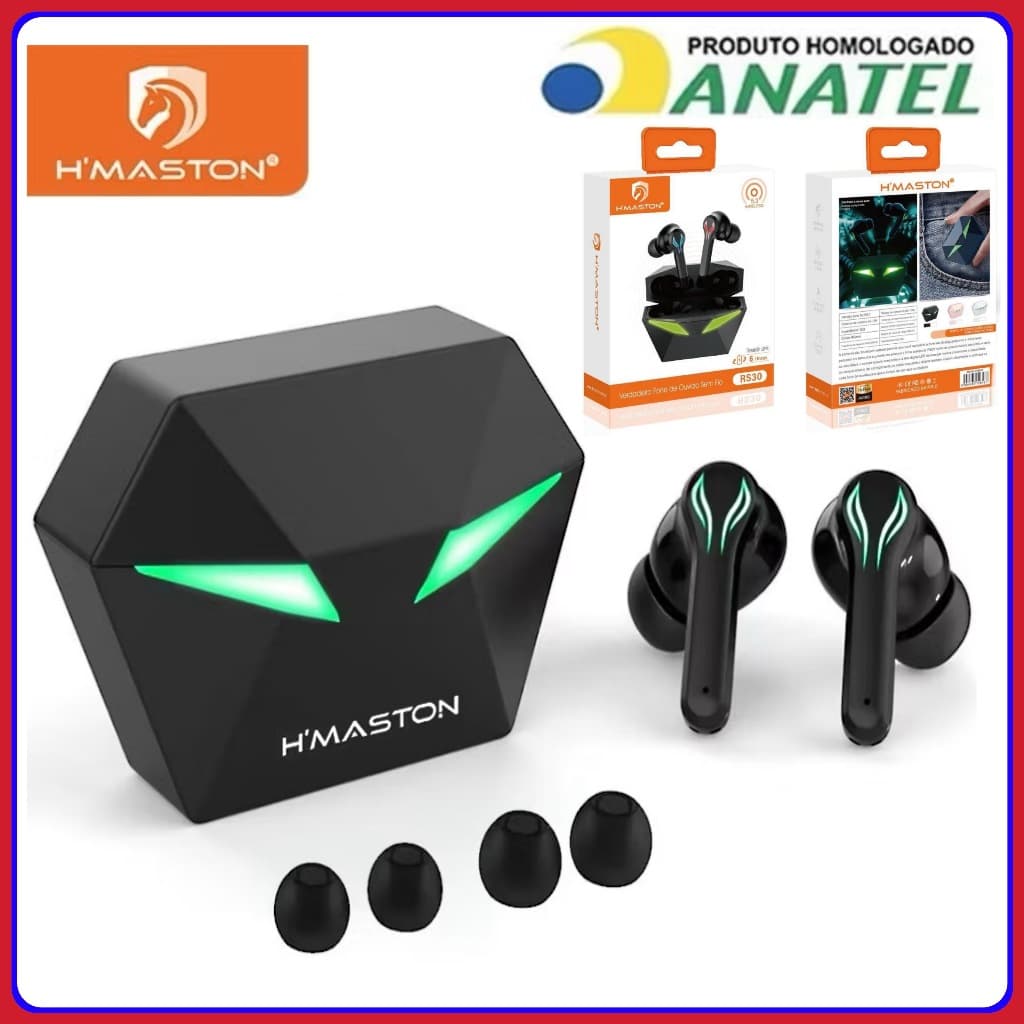 Fone de Ouvido Sem fio Gamer Bluetooth 5.3 com Microphone e Luz Redução de Ruído LED original H'maston  RS-30 B25B