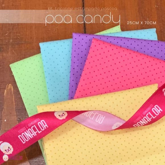 Kit 5Tricolines Poa Candy 25cm X 70cm 100% Algodão - para Panos de Prato, Fraldas  e Patchwork