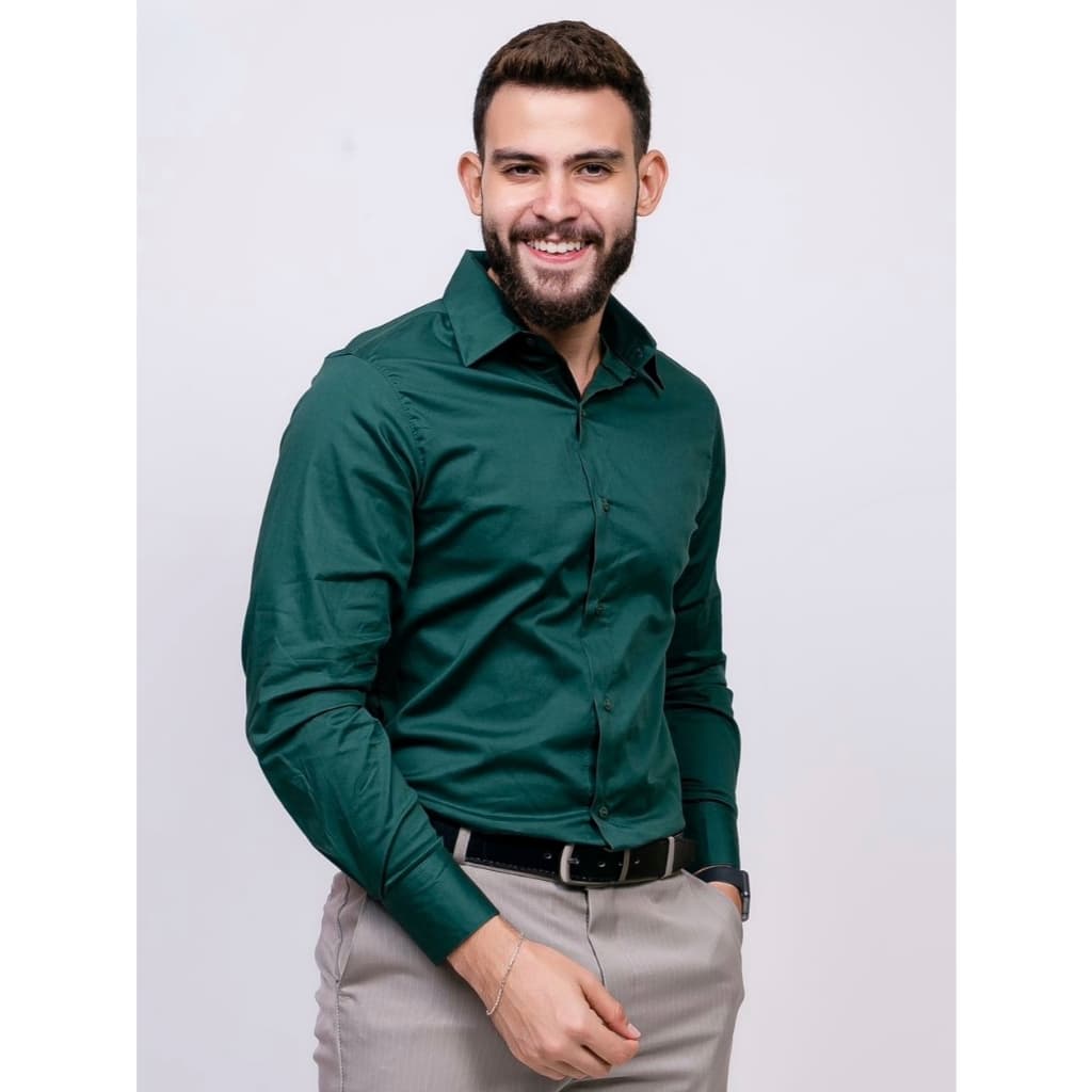 Camisa Social Masculina Semi Slim Algodão Manga Longa Premium