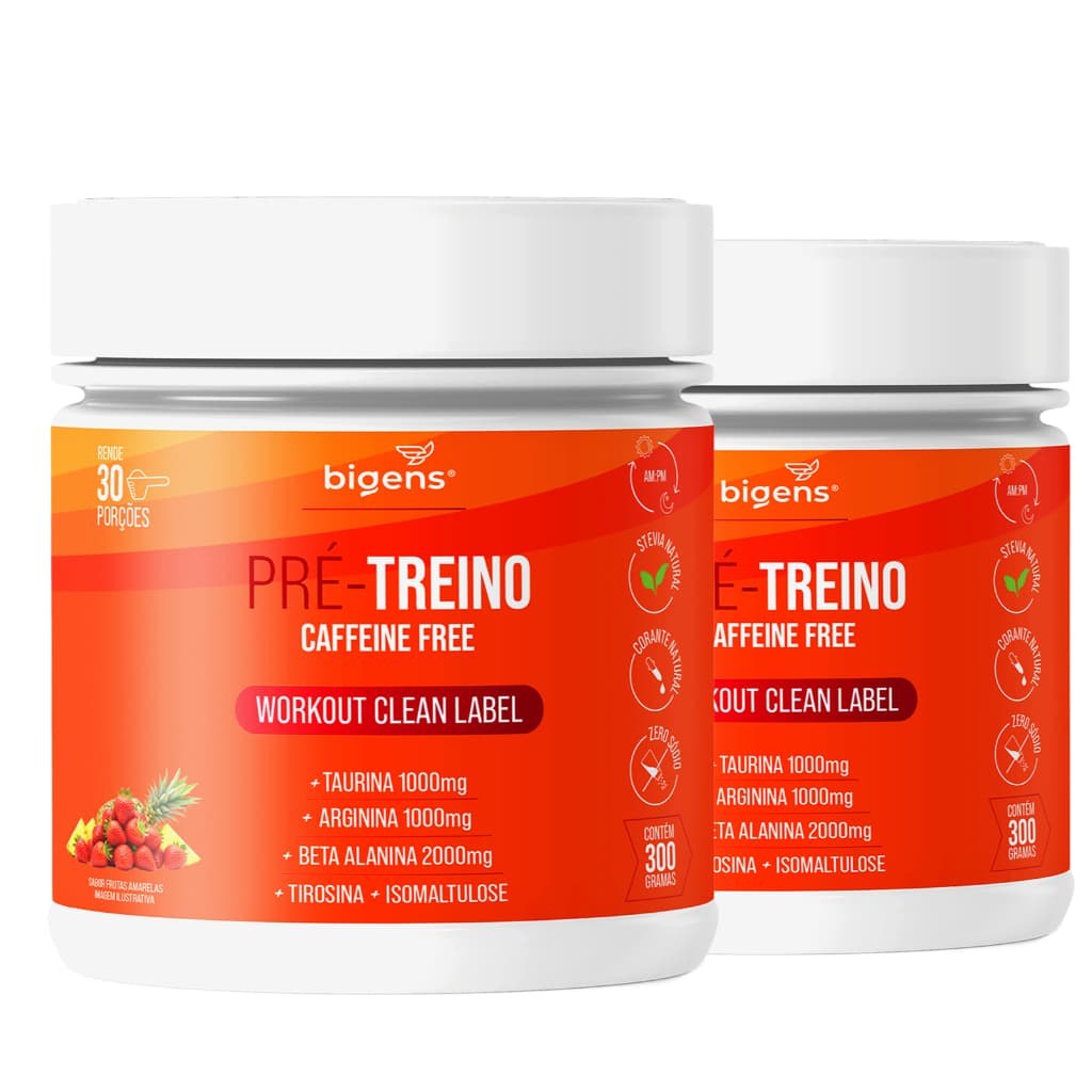 Kit Pré-Treino Sem Cafeína  300g – Morango e Abacaxi – Clean Label, Natural, Caffeine Free