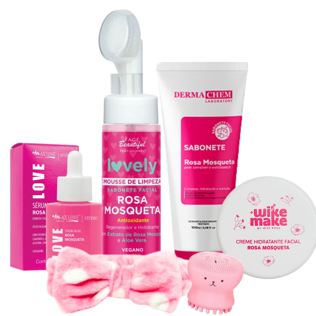 Kit skin care rosa mosqueta completo sabonete hidratante facial