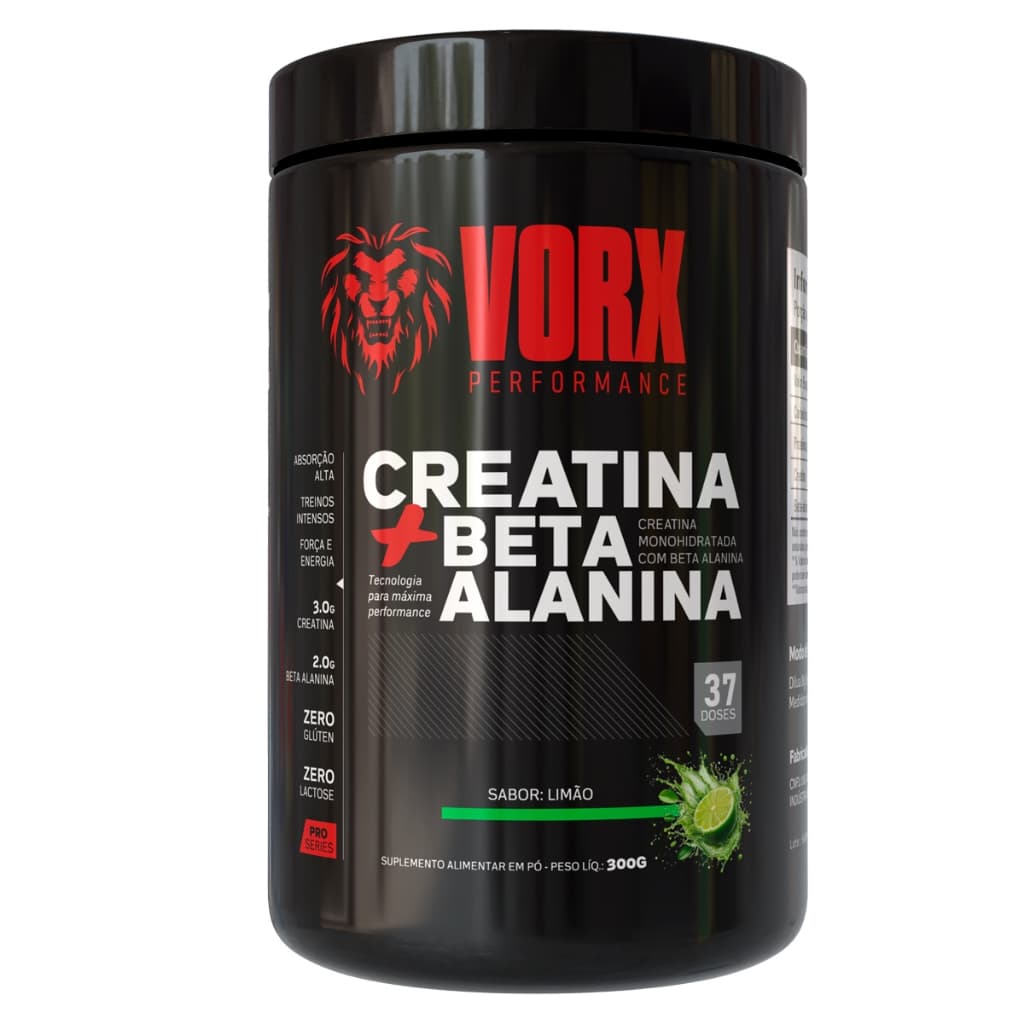 Creatina + Beta Alanina 300g Vorx - Pré Treino - Creatine - Creatina com sabor