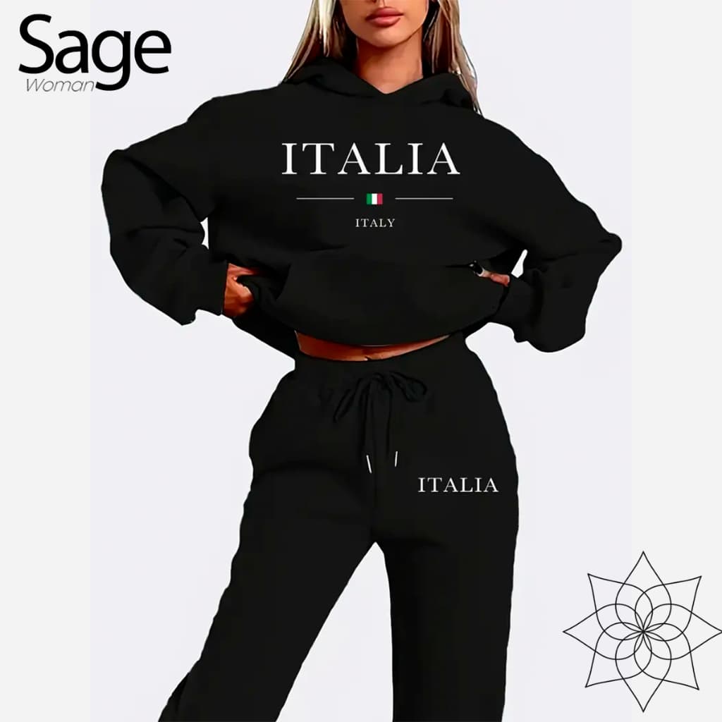 Conjunto Moletom Feminino Blusa E Calça Moletom Flanelada Italia Moda Europeia Inverno