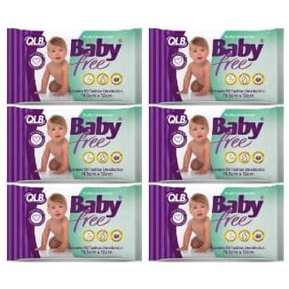 Kit com 6 Lenços Umedecidos Baby Free Qualybless com 50 unidades