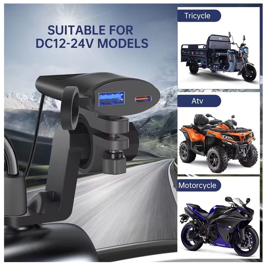 Carregador e Suporte Para Motocicleta 30W 3.4A USB 12-24V de Carregamento Rápido Kapbom KA-C911
