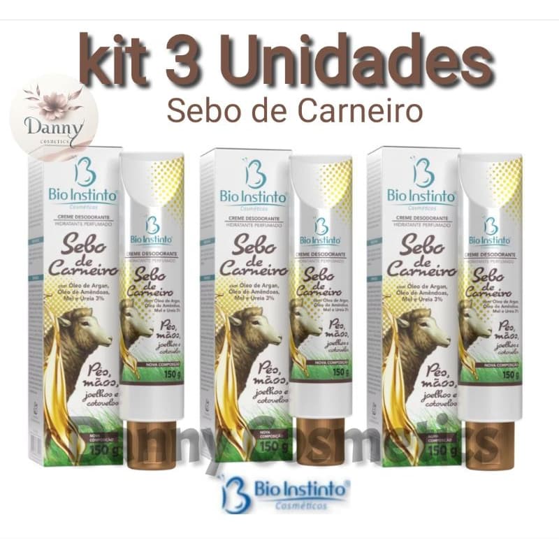 Kit 3 Creme Hidratante Sebo de Carneiro com Óleo de Argan 150g - Bio Instinto