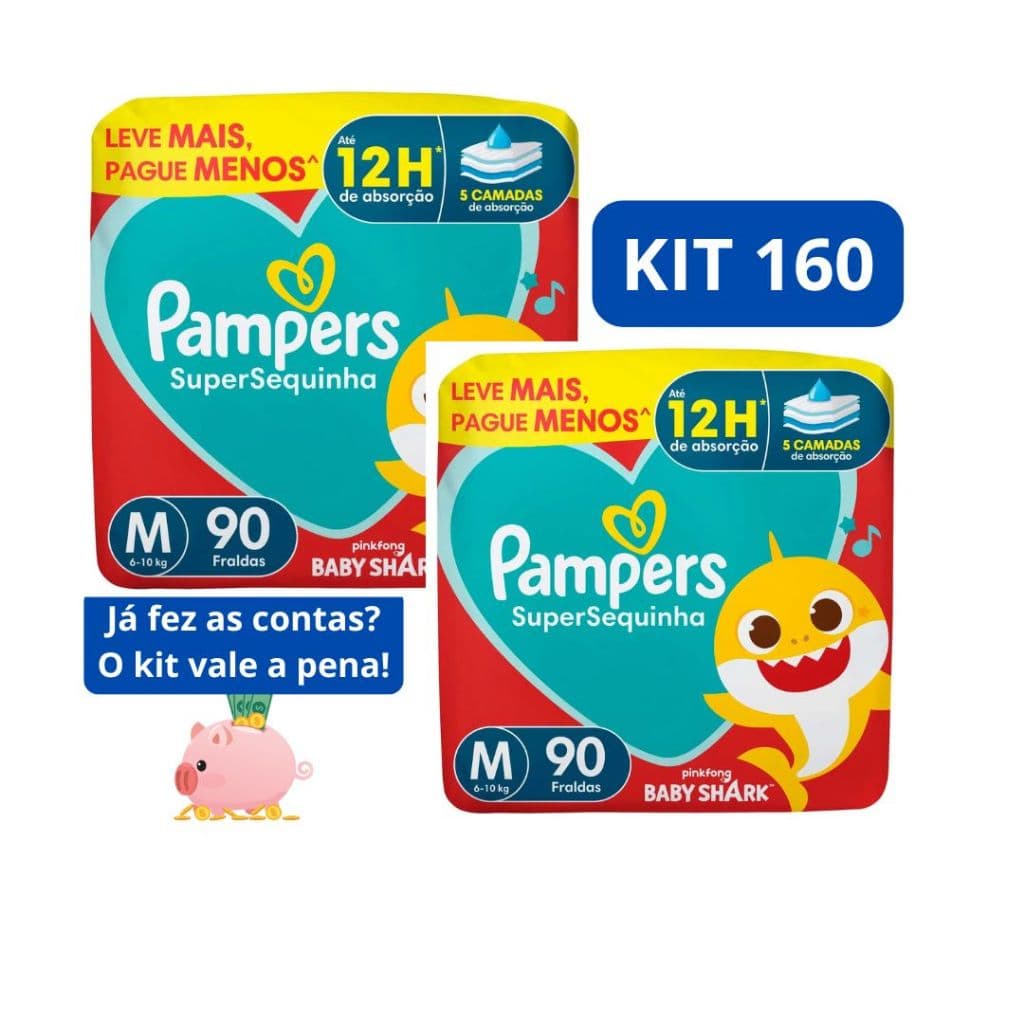 Fraldas Descartáveis Pampers SuperSequinha - Tamanho M 90 unidades