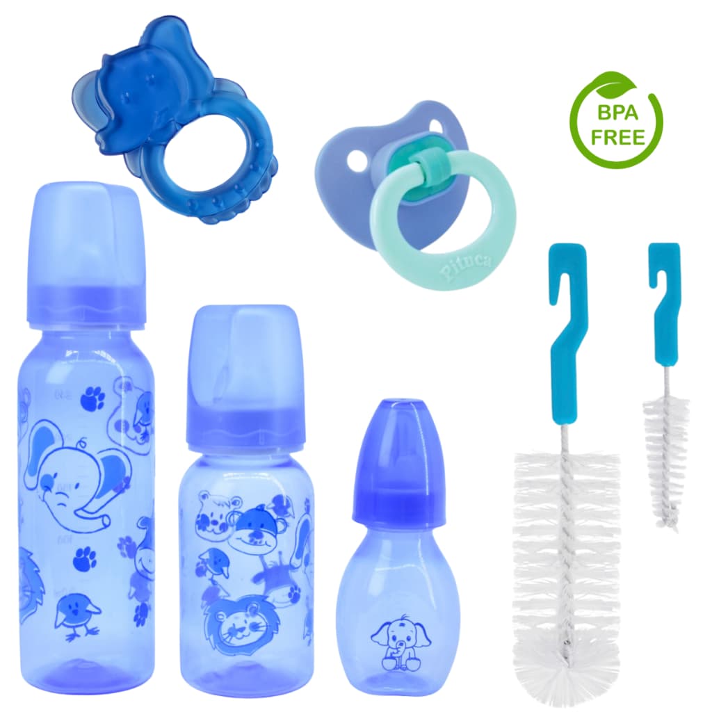 Kit Premium 7 Peças - 3 Mamadeiras + 2 Escovas + 1 Mordedor + 1 Chupeta