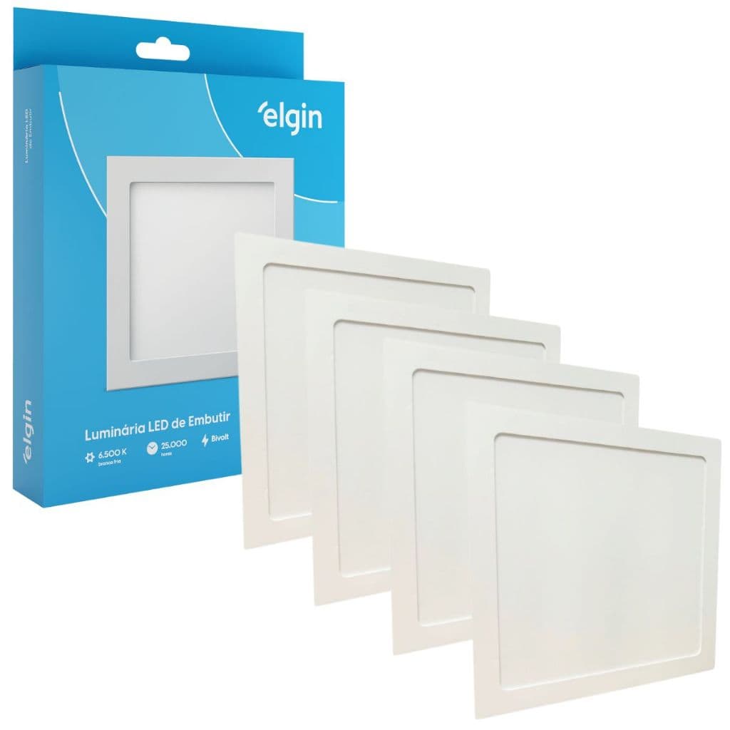 Kit 5 Luminaria Painel Plafon Embutir Bivolt Quadrado 18w Led Teto - ELGIN