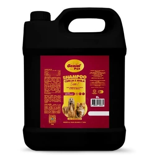 Shampoo Cereja e Avelã 5l Ou Condicionador 5 em 1 para Cães e Gatos Genial Pet Banho e Tosa