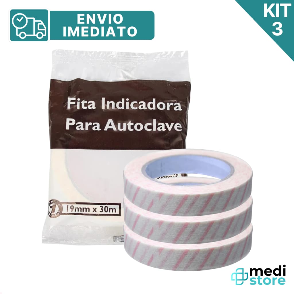 Kit com 3 - Fita Adesiva Zebrada para Autoclave Esterilização 19mm X 30m da CIEX - Envio Imediato