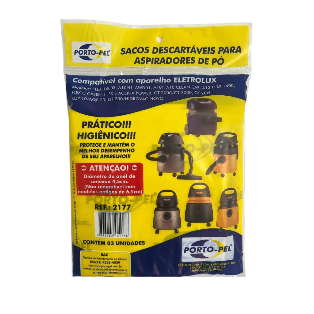 KIT 6 SACOS ASPIRADOR PORTO-PEL DE PÓ ELECTROLUX HIDROLUX AWD01 AQP10 /20 - REFERENCIA 2177