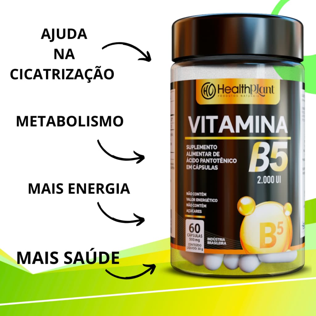 Vitamina B5 2000UI 60 Cápsulas 500mg | Suplemento de Ácido Pantotênico
