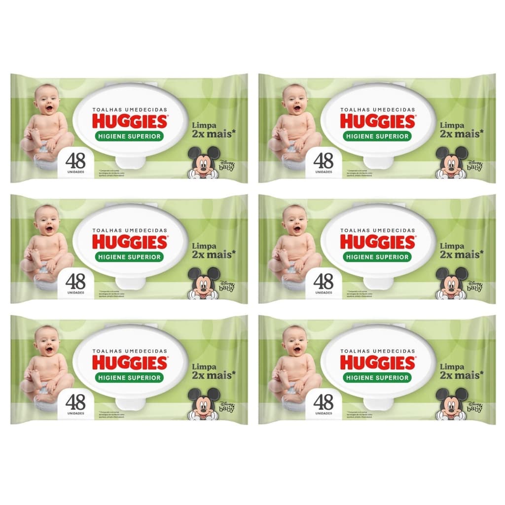 Kit Lenços Umedecidos Huggies Max Clean Higiene Superior C/6 Pacotes 48 Un