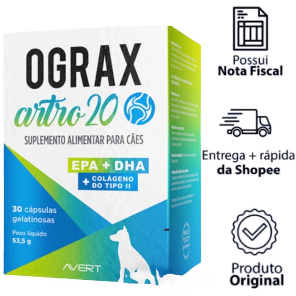 Ograx Artro 20 – Para Cães Suporte Articular Suplemento Alimentar | 30 Capsulas