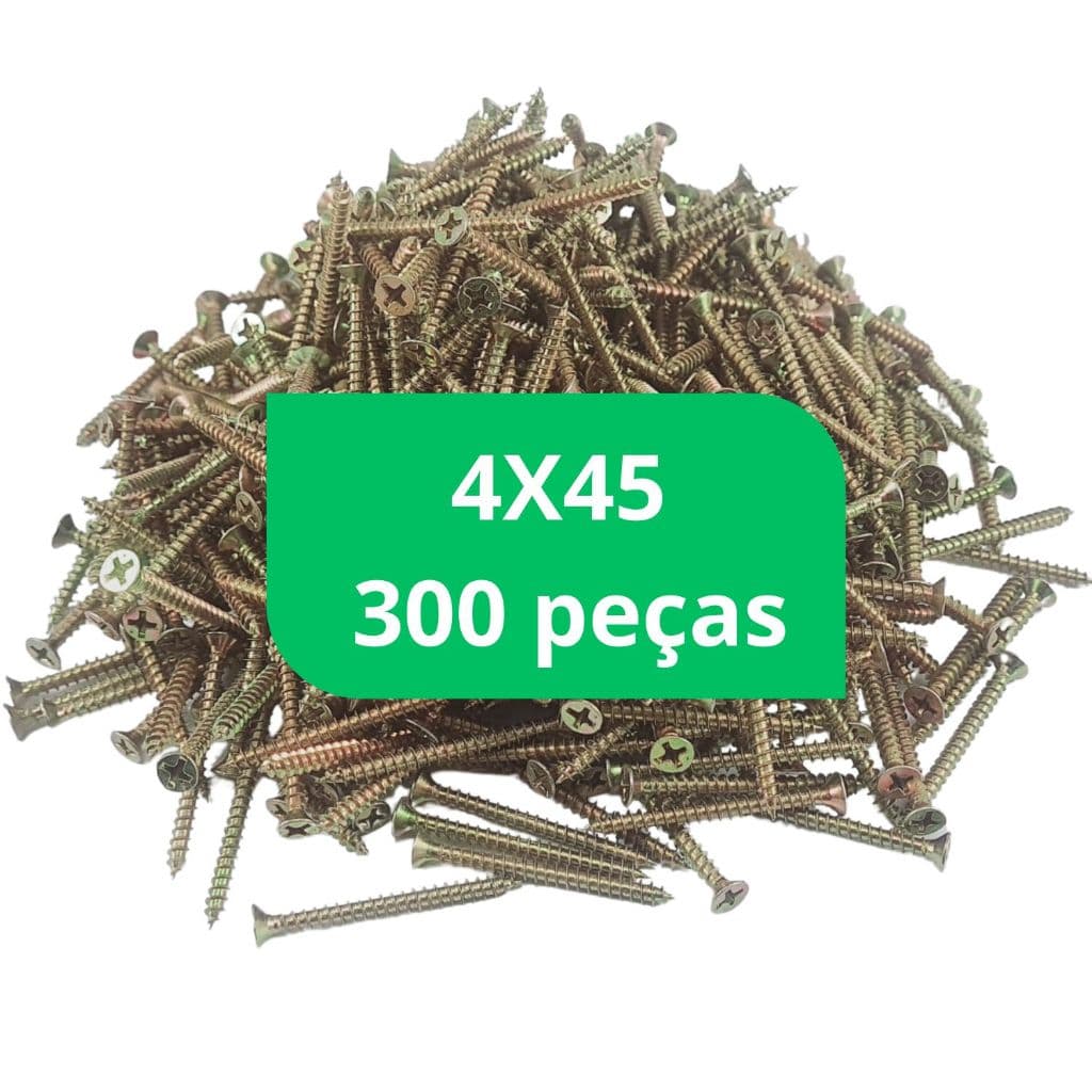 Parafuso Madeira 4x45 MDF Kit Caixa 300 peças Marcenaria Chipboard Cabeça Chata Philips Ph2 4 x 45
