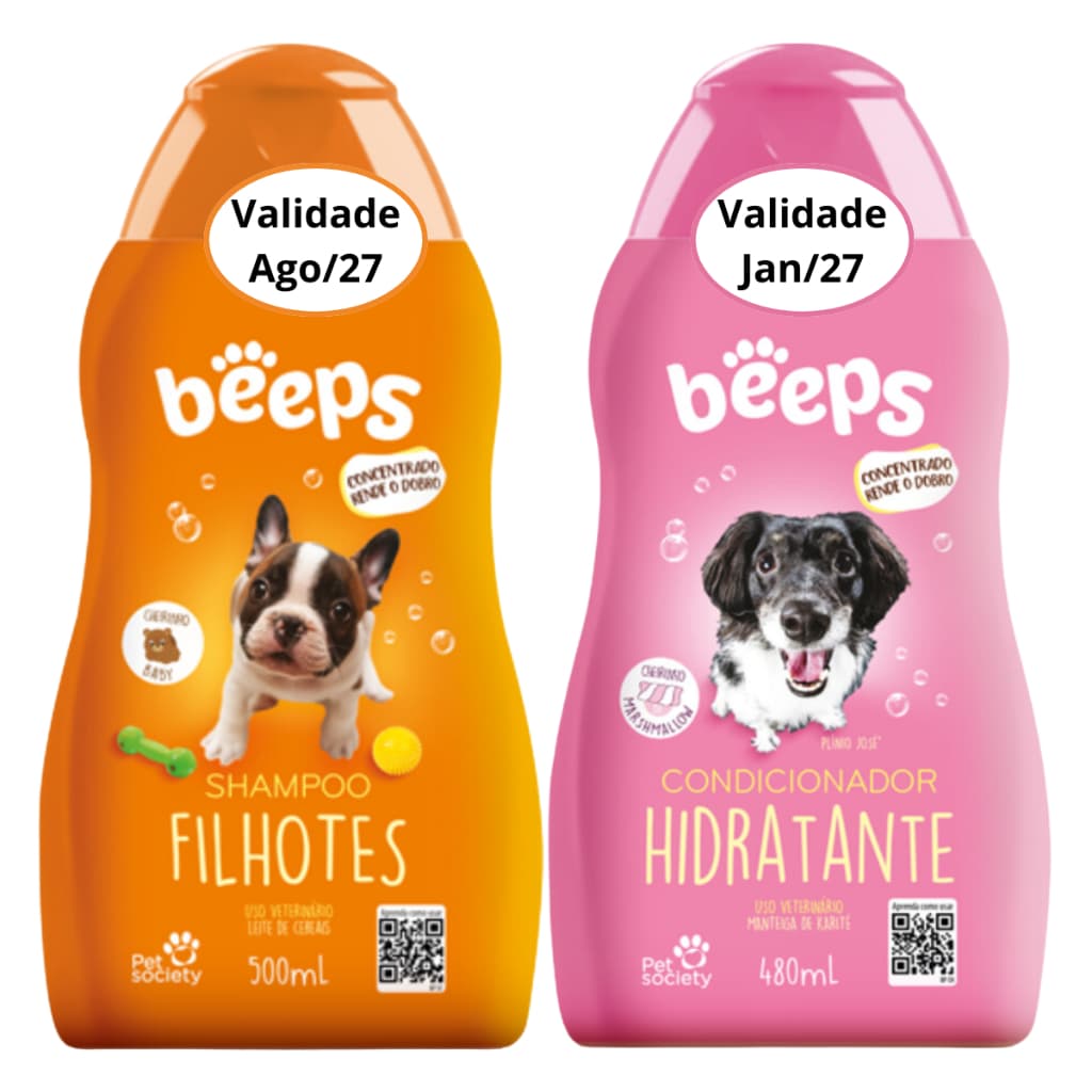 Kit Shampoo Filhotes e Condicionador Beeps Pet Society para Cães e Gatos