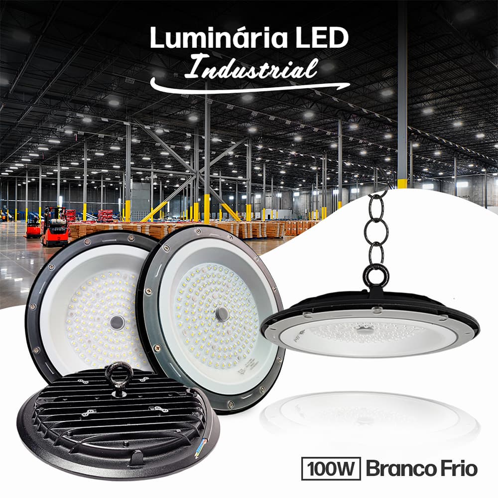 Luminária LED Industrial UFO 100W High Bay SMD Branco Frio a prova d'agua IP66
