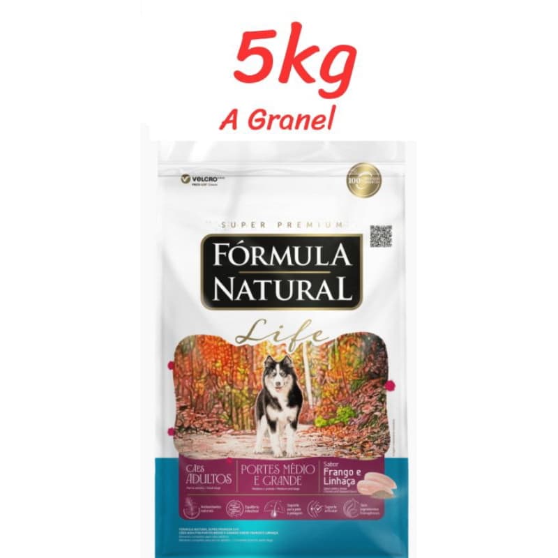5kg granel, Fórmula Natural Life, cães adultos, raças médias e grandes, frango e linhaça, ração para cachorro Super Pr