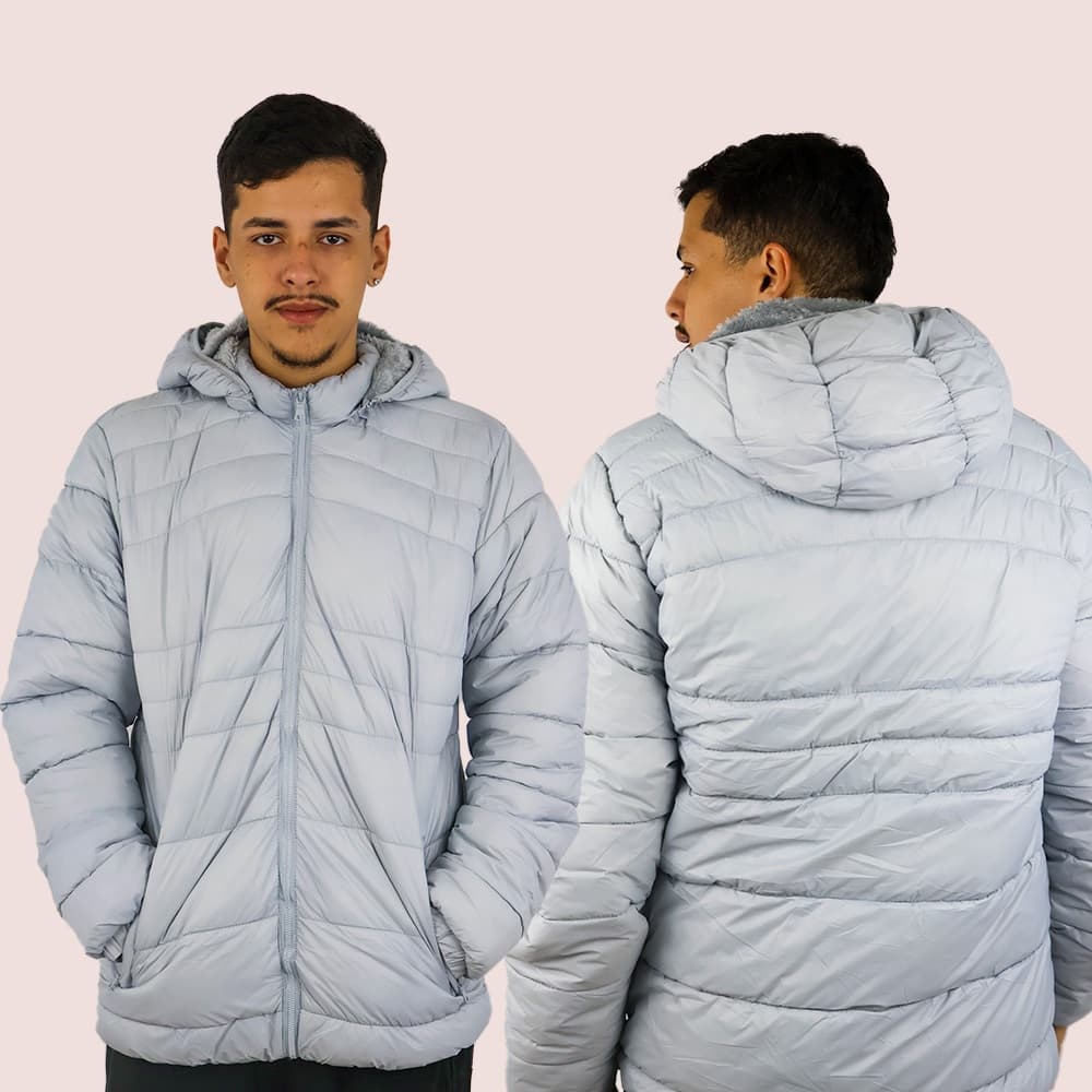 Jaqueta Puffer Casual Com Design Impermeável Forro Quente e Touca Removível
