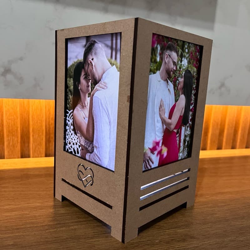 Caixa Luminária com Foto • MDF Cru 17x10,5cm •Presente Romântico  luzes Amarelas e brancas