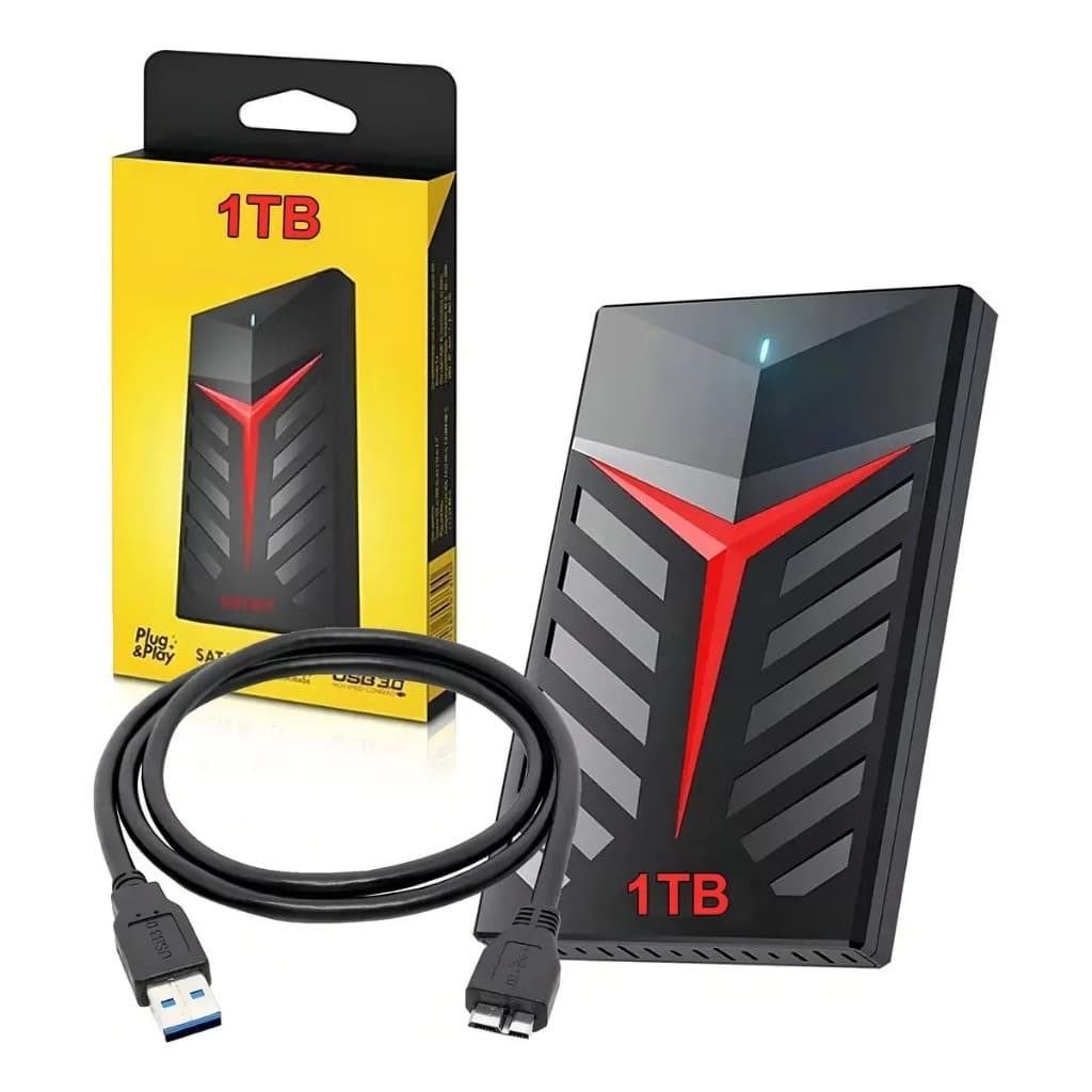 HD Externo 1 Tb Usb 3.0 Notebook Ps3/ps4/ps5 Xbox Seriesx Mac Tvbox Gamer Armazenamentos E Backups Com Led Azul Infokit