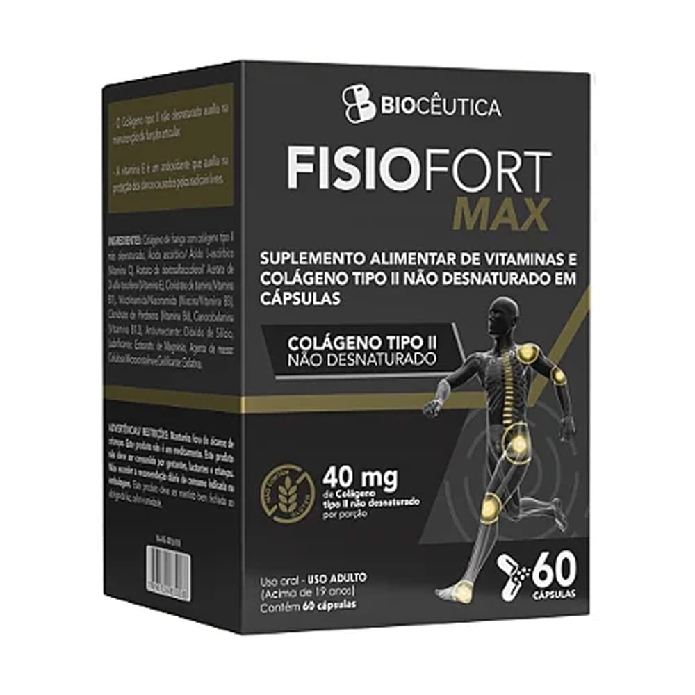 Fisiofort Max Vitamina B12 + Vitamina C + Colágeno tipo 2 - 60 Cápsulas Bioceutica
