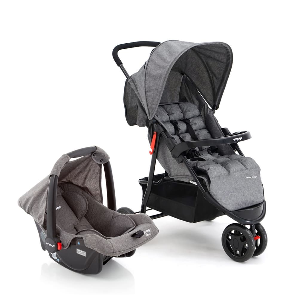 Carrinho de Bebê com Bebê Conforto Voyage Travel System Delta 0-15kg Cinza 3 Rodas