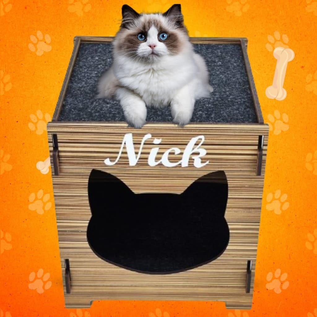 Nicho Casinha Personalizada Para Gato Com Carpete Arranhador Pet