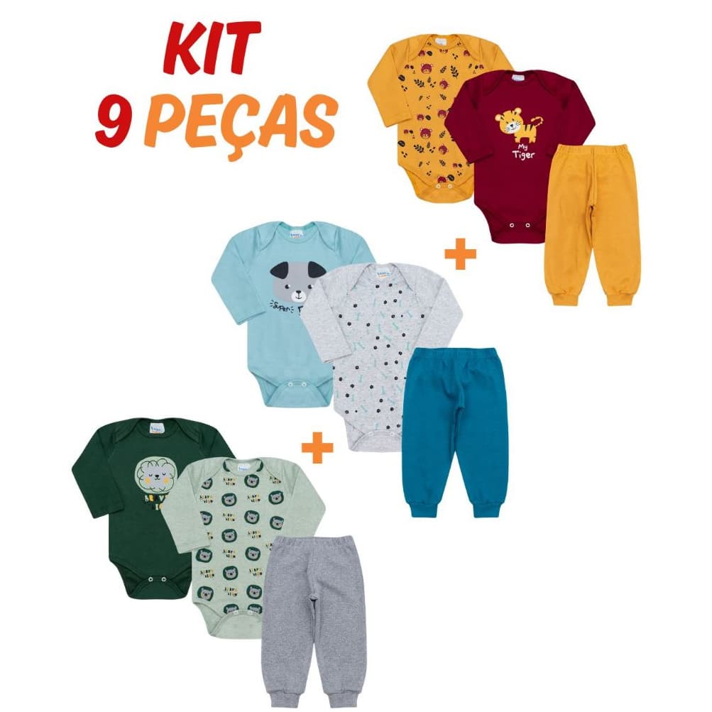 Kit Body Bebê 9 peças Conjunto Bebê Roupas de Bebê Algodão Menino e Menina