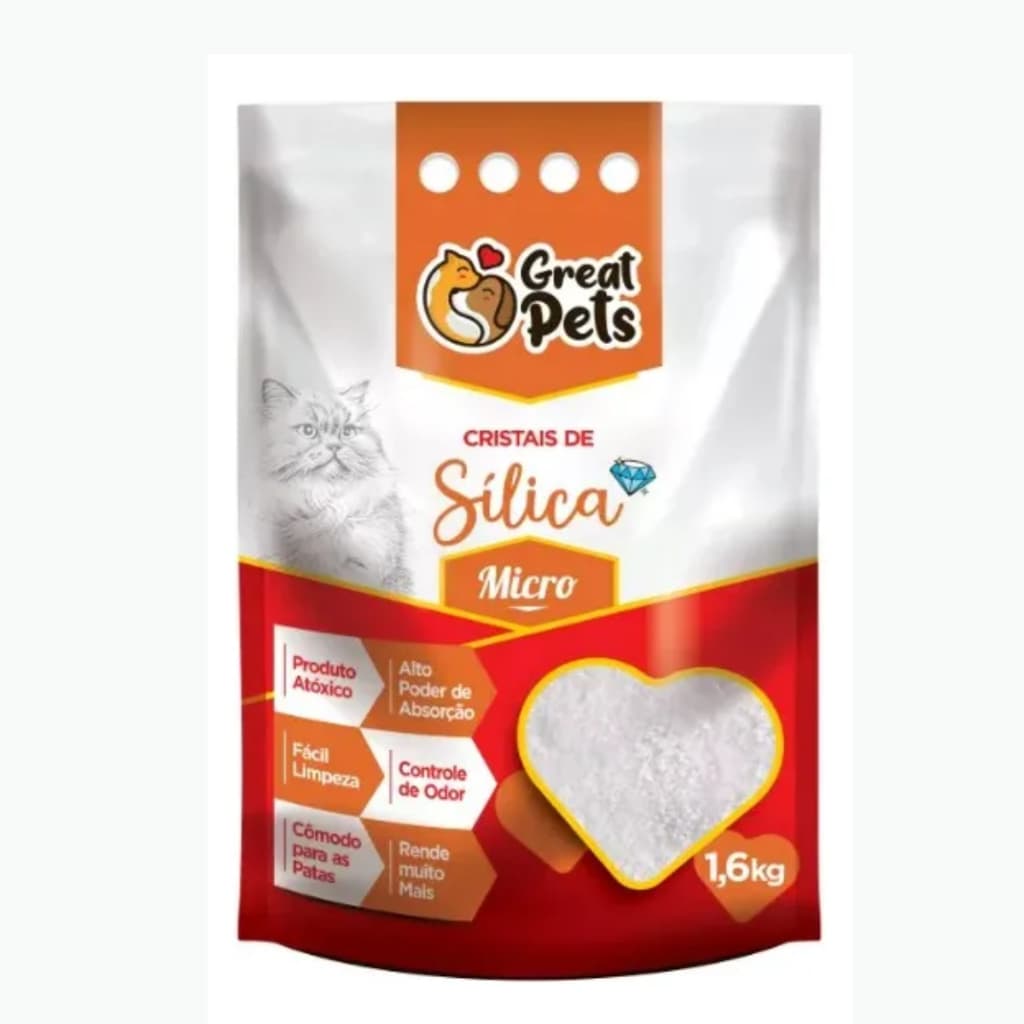 Areia Silica Fina Sanitaria Para Gato Cristais Em Gel 1,6kg Great Pets