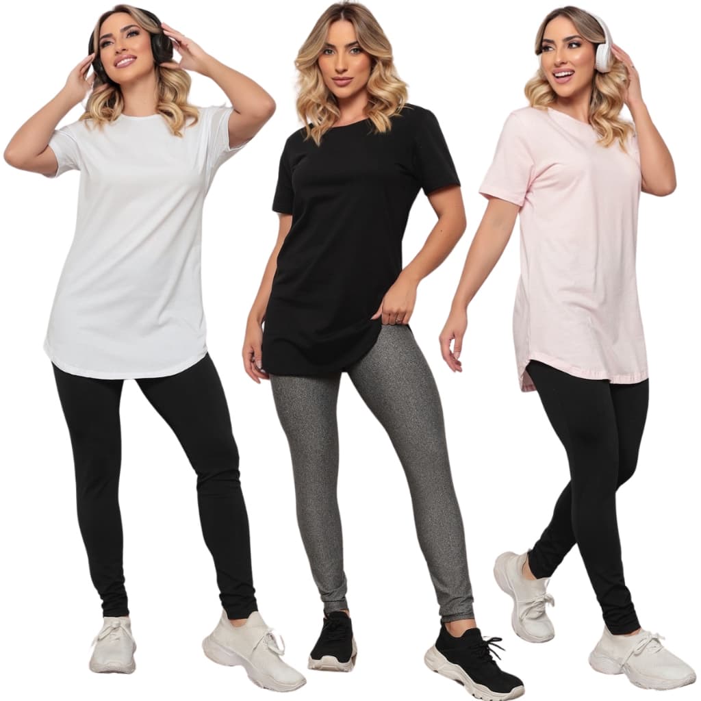 Kit 3 Blusas Feminina Longline Tapa Bumbum Cobre Legging Lisa Academia Fitness