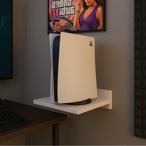 Suporte Base Gamer Ps5 Premium MDF Exclusivo Resistente BRANCO, Prateleira Fixa de Parede Compatível Moderno Organizador